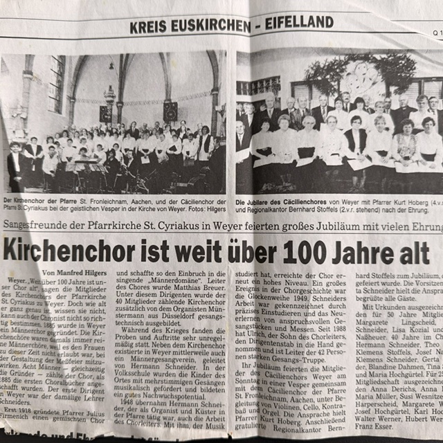 Kirchenchor ist weit über 100 Jahre alt