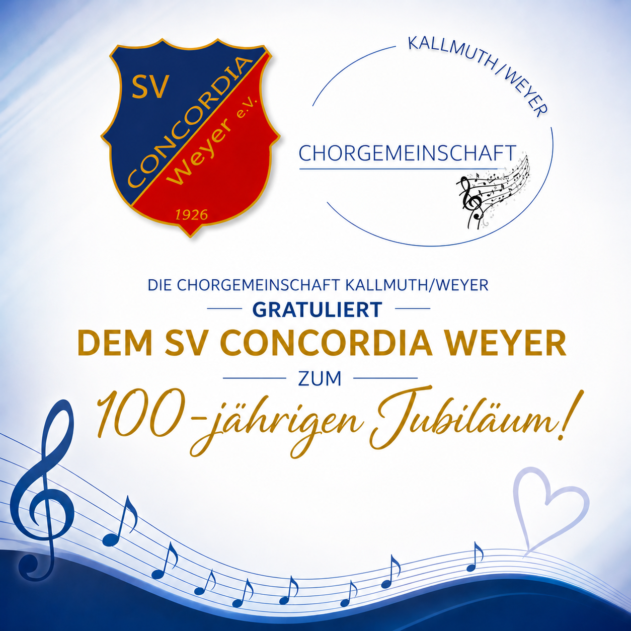 Grußwort der Chorgemeinschaft an den SV Concordia Weyer